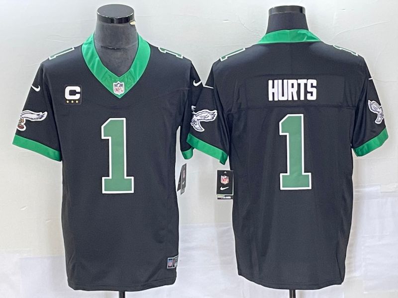 Men Philadelphia Eagles 1 Hurts Black Nike Throwback Vapor Limited NFL Jerseys